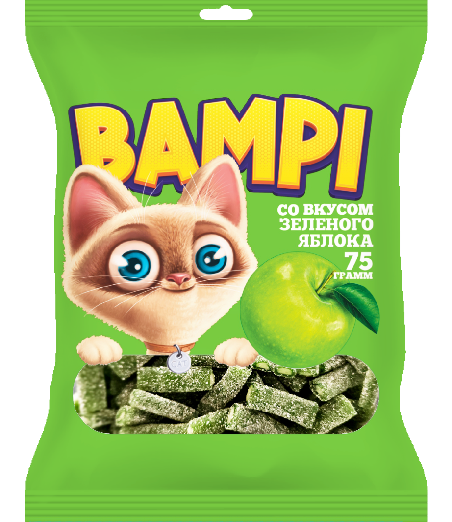 СТМ Bampi со вкусом зеленого яблока с желейной начинкой в обсыпке