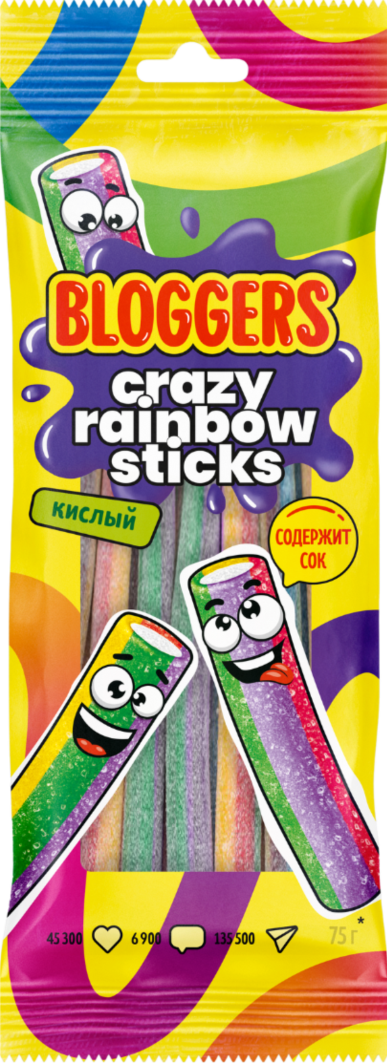 BLOGGERS rainbow со вкусом тутти-фрутти с желейной начинкой в обсыпке